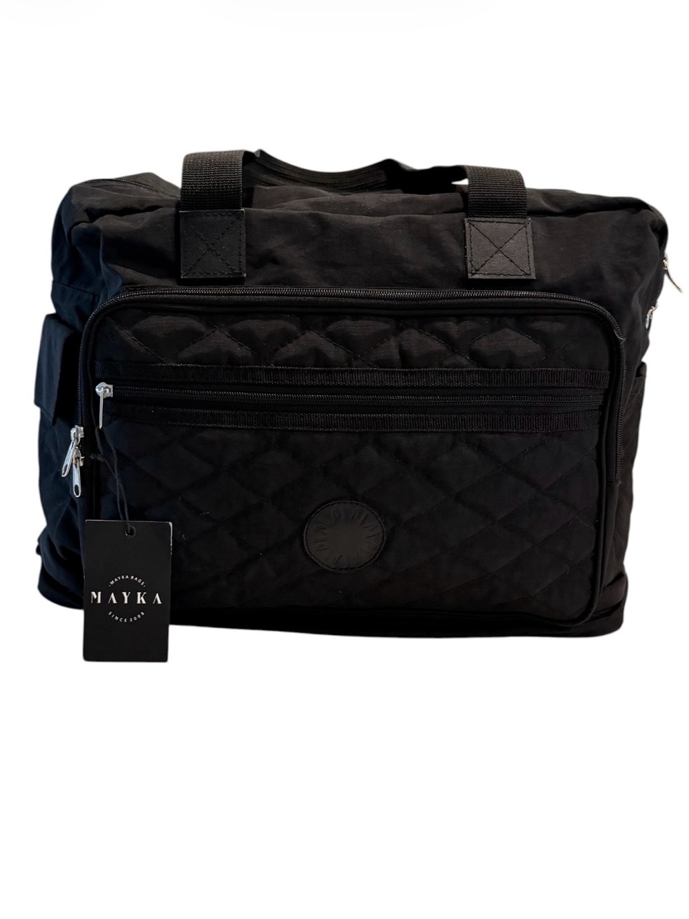 NWT Mayka Black Quilted Travel Duffel Bag